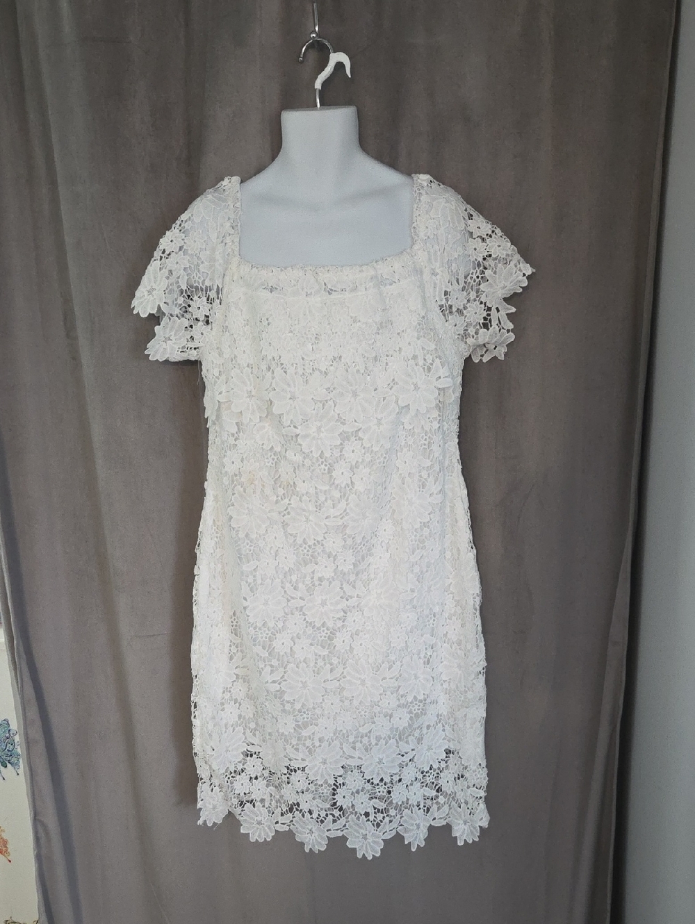 2xl (Fits Small, Ptp 22) Eilly Bazar Delicate White Floral Lace Mini Dress